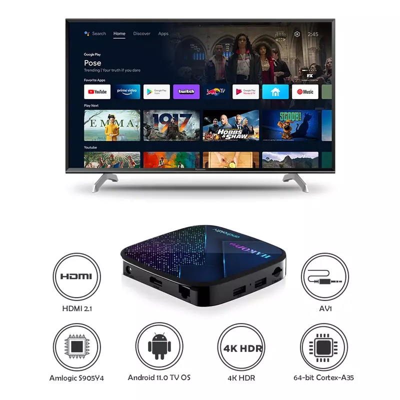 HAKO Pro Google Certified Android 11 TV Box – 4 GB RAM, 64 GB